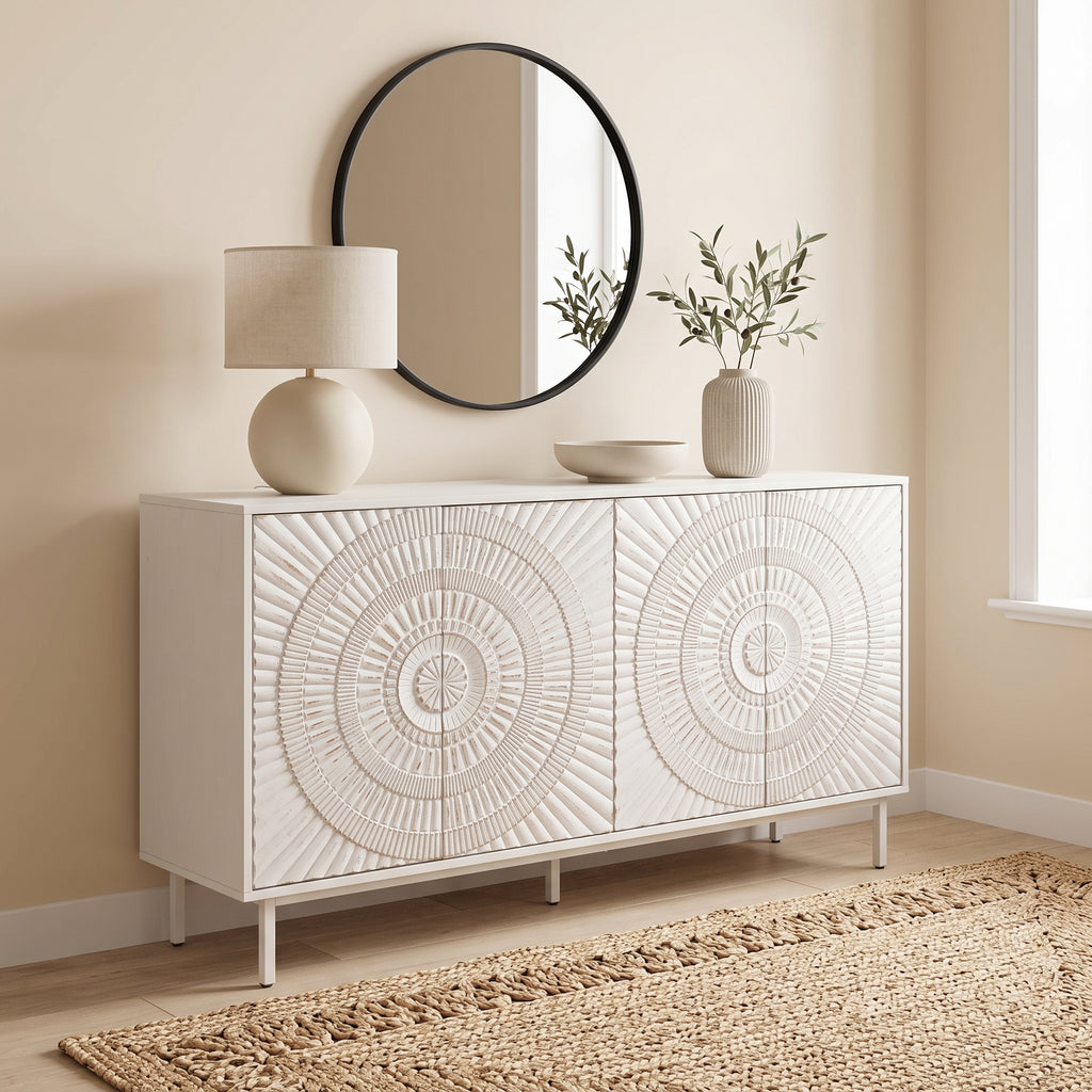 Shabby Chic Wood Sideboard Buffet Accent Bedroom Media Hallway Curio Kitchen Hutch Storage Cabinet Home Furniture For Dining Room,Living Room,Kitchen(White)