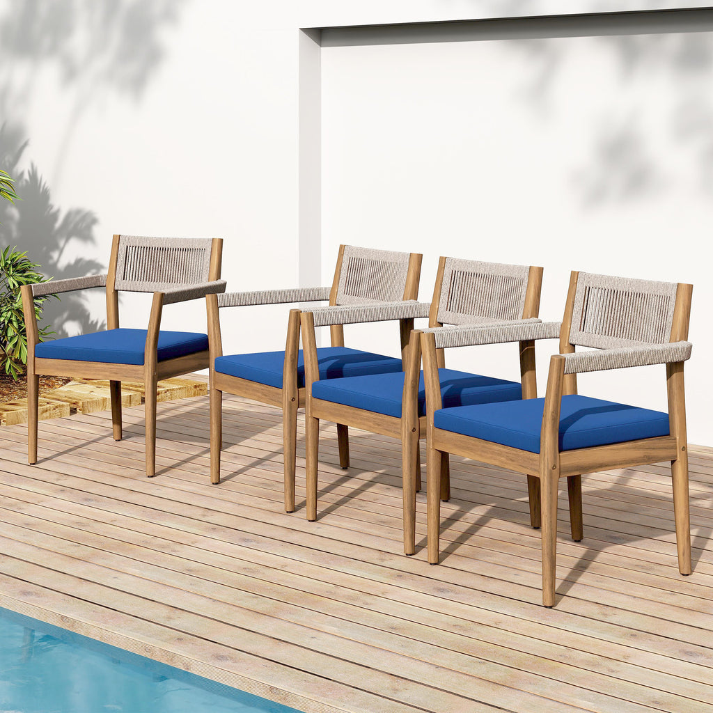 Braided Acacia Wood Outdoor Dining Chairs Set of 2