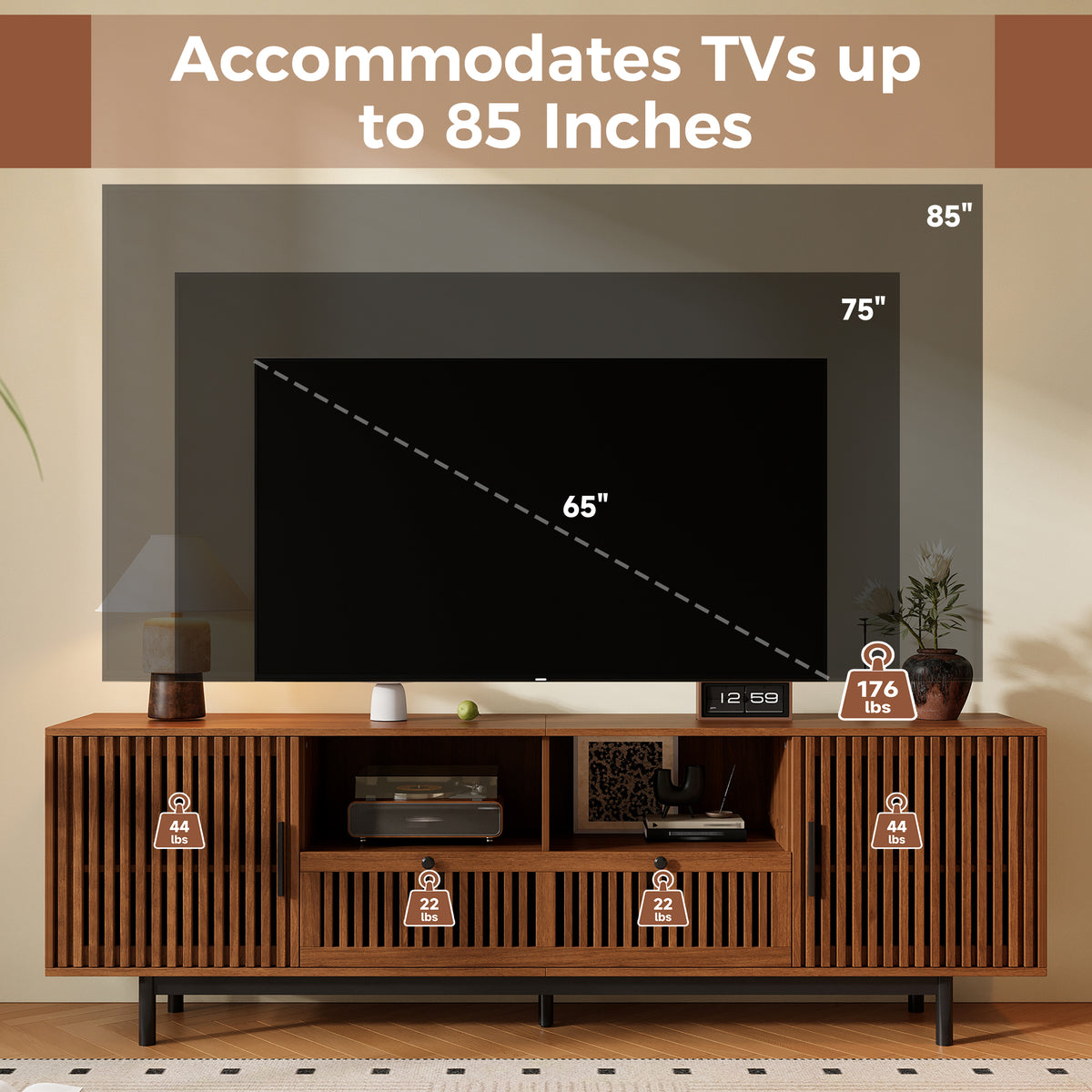 78-Inch Modern TV Stand for TVs up to 85 Inches, Walnut