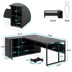 71" L-Shaped Executive Desk with Storage Cabinet & Shelves