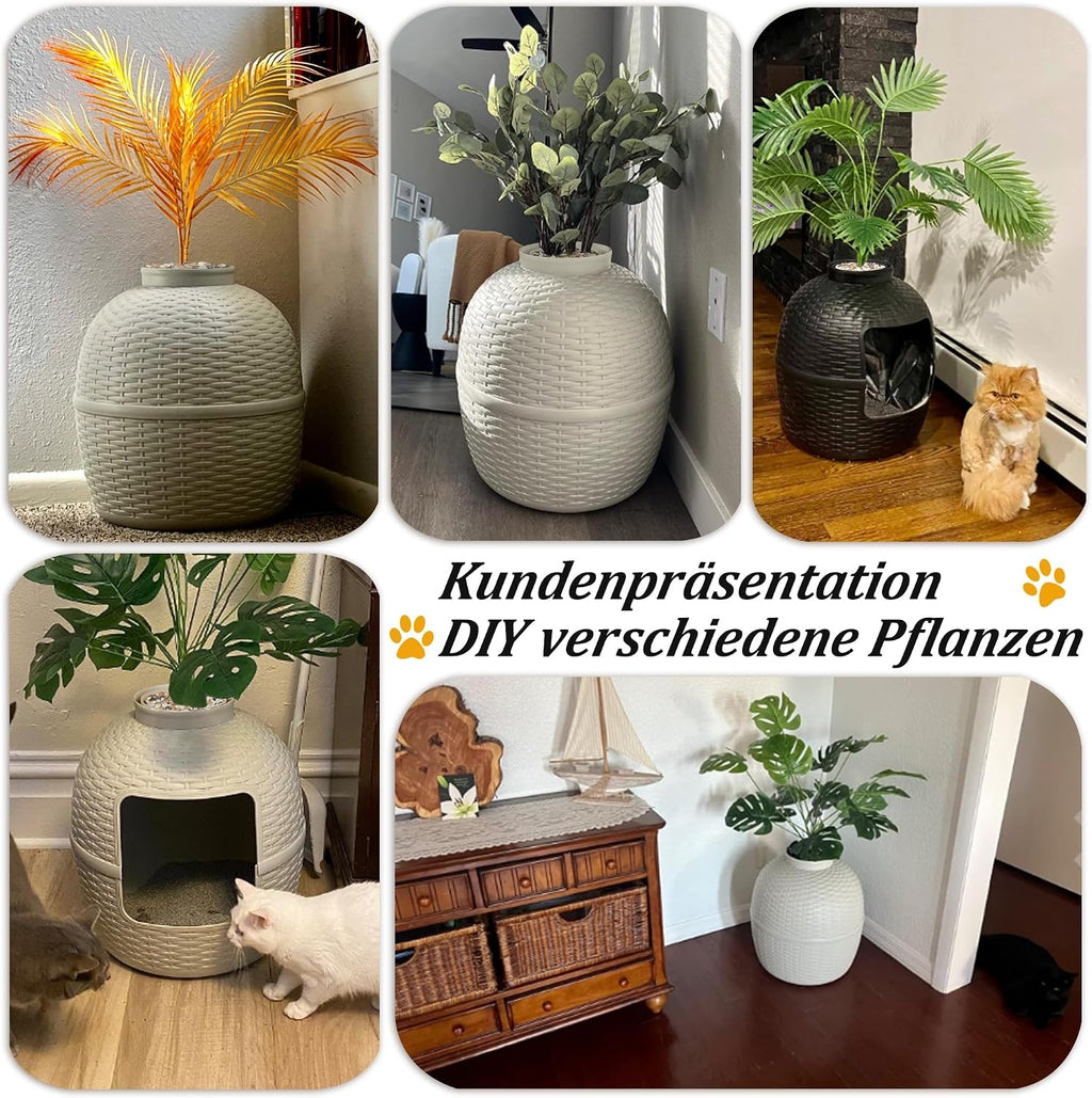 Cat Litter Box Enclosure with Faux Plant