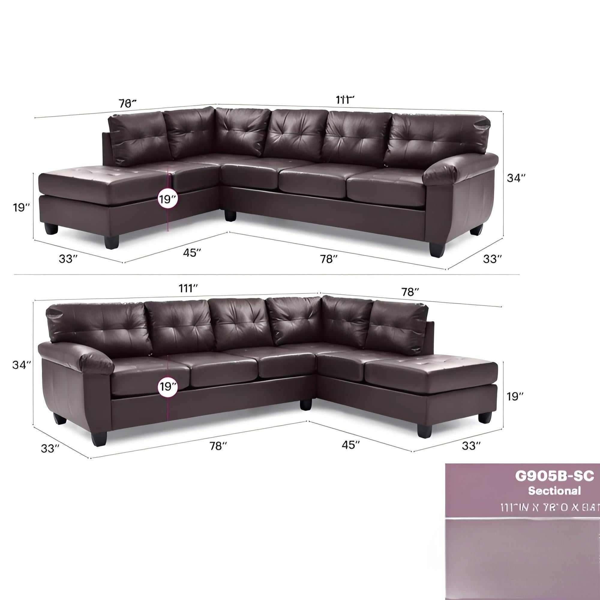 Gallant G905B-SC Sectional Without Ottoman - Cappuccino