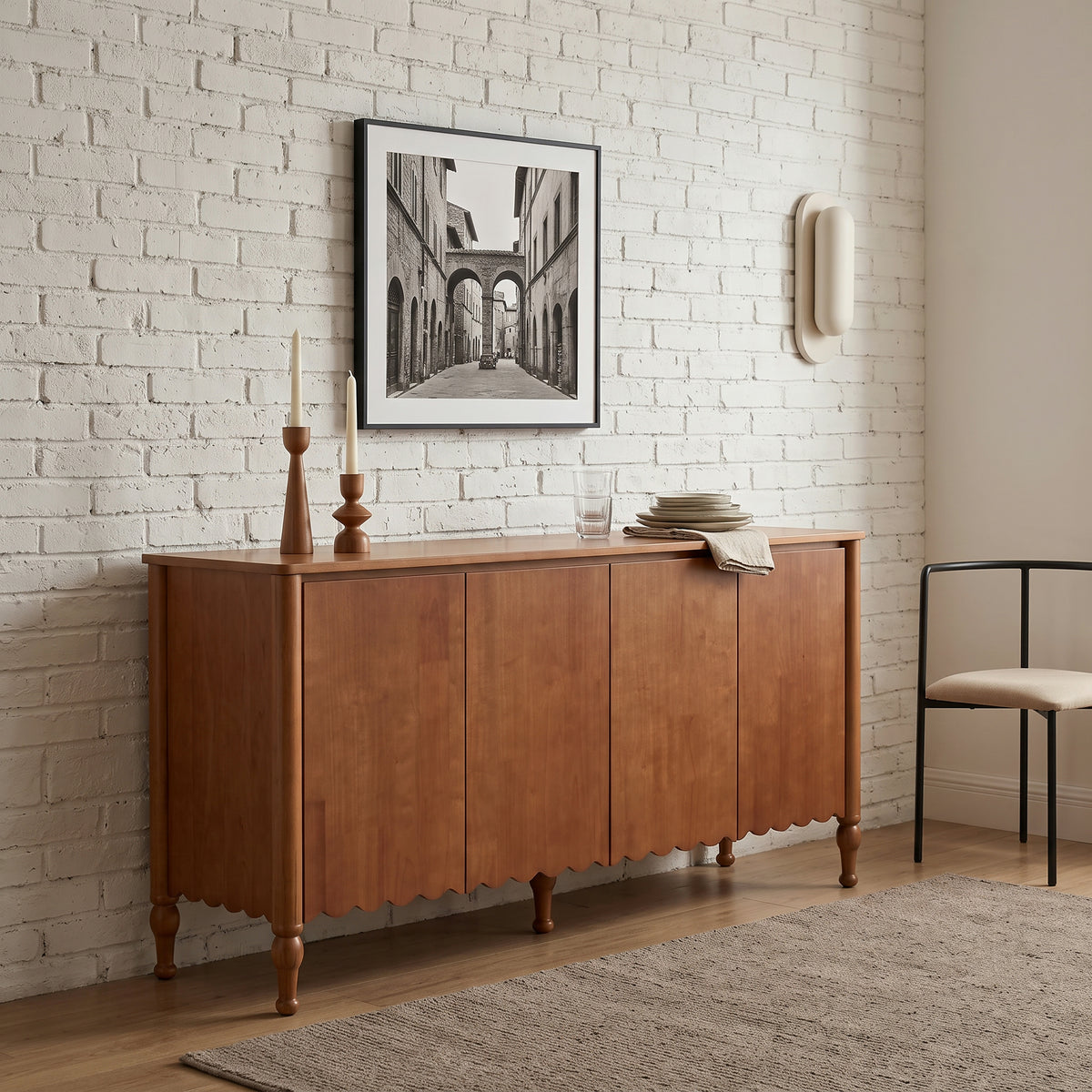 59" Rustic Sideboard Buffet Cabinet Credenza with 4 Doors & 2 Shelves,Farmhouse Wood Accent Storage Cabinets Console Table with  & Solid Wood Legs