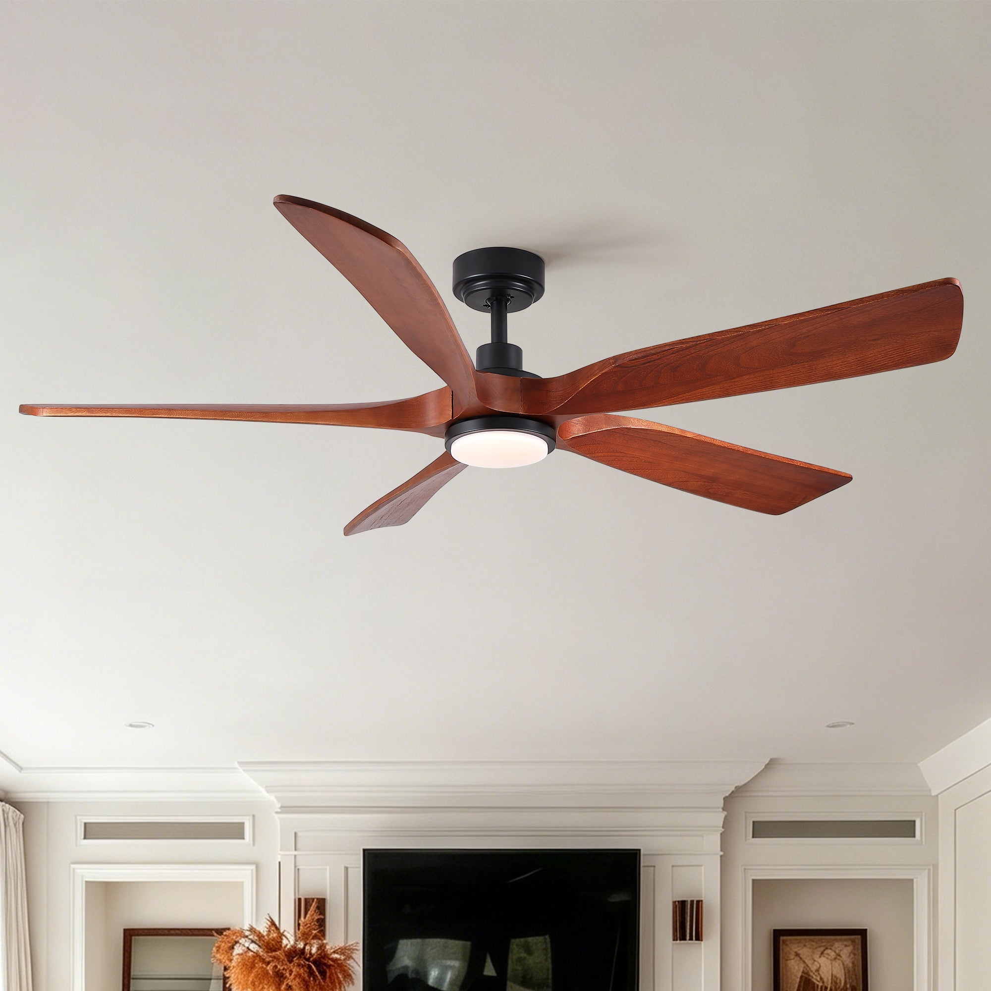 60" Vintage Mahogany Solid Wood Ceiling Fan with Light