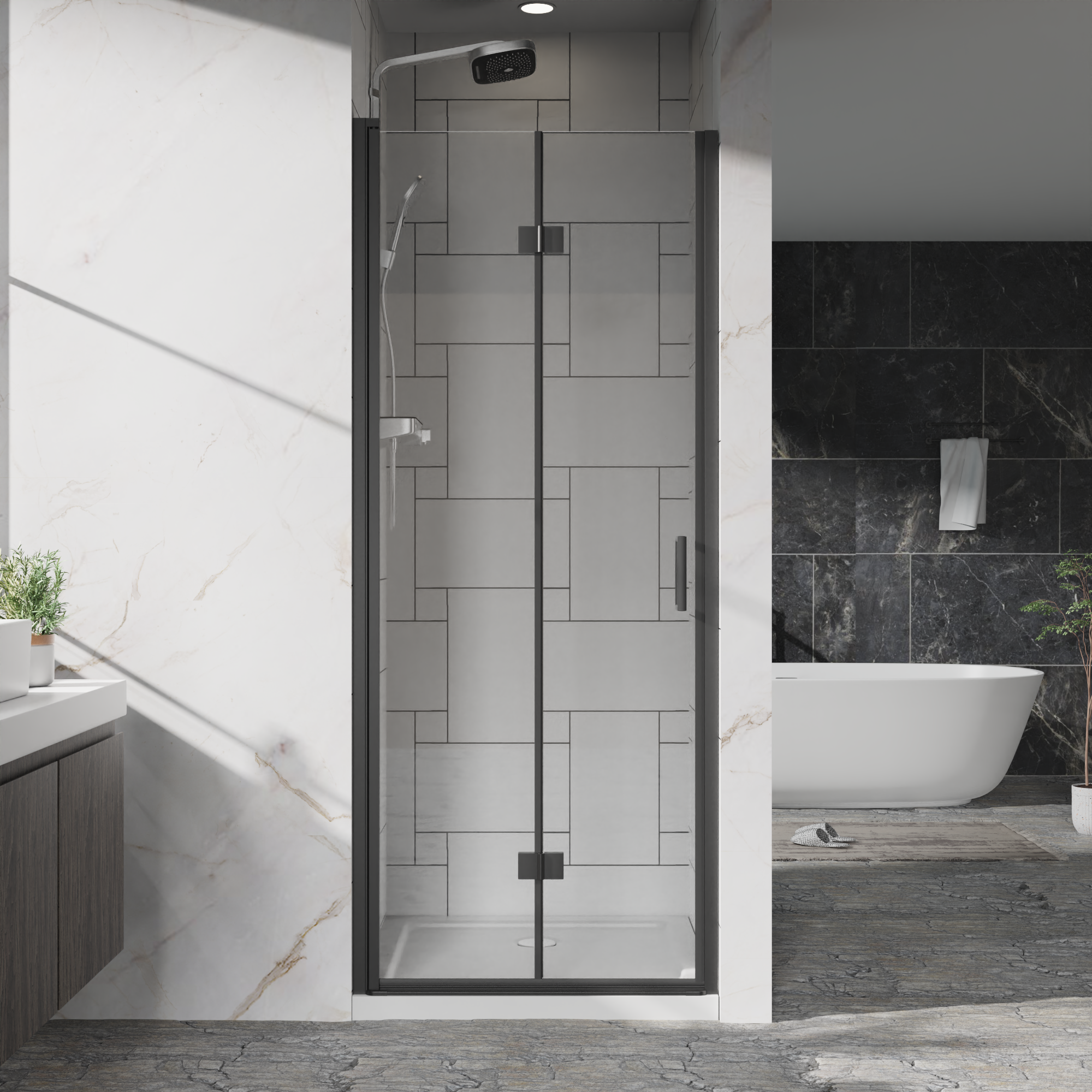 Goodyo 30"x 72" Pivot Bifold Frameless Glass Shower Door