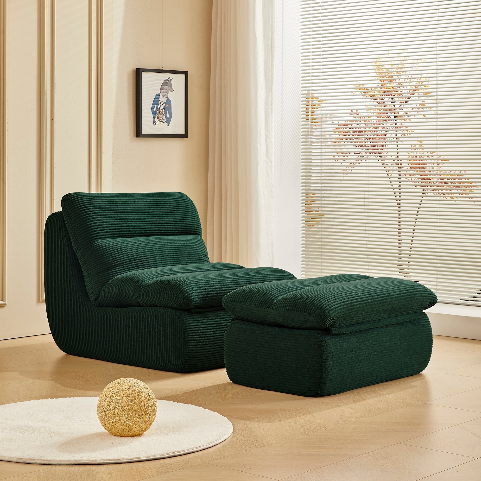 Modern Compressed Lounge Chair with Ottoman - Cozy Corduroy Recliner