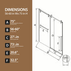 Matte Frameless Sliding Shower Door 56"-60" W x 75" H