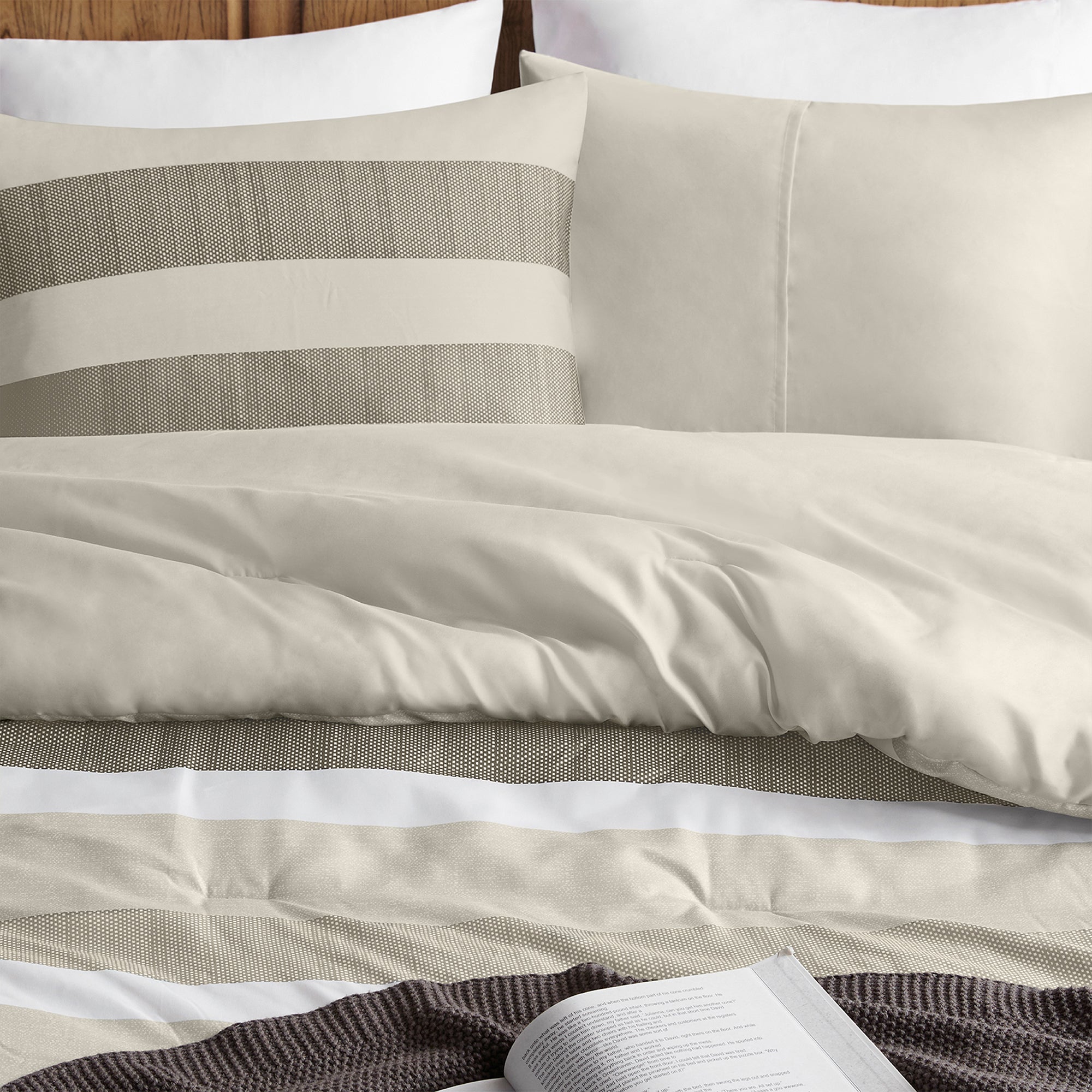 3-Piece King/Cal King Stripe Textured Print Comforter Set