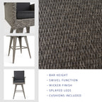 30" Outdoor Wicker Swivel Barstool with Water Resistant Cushion