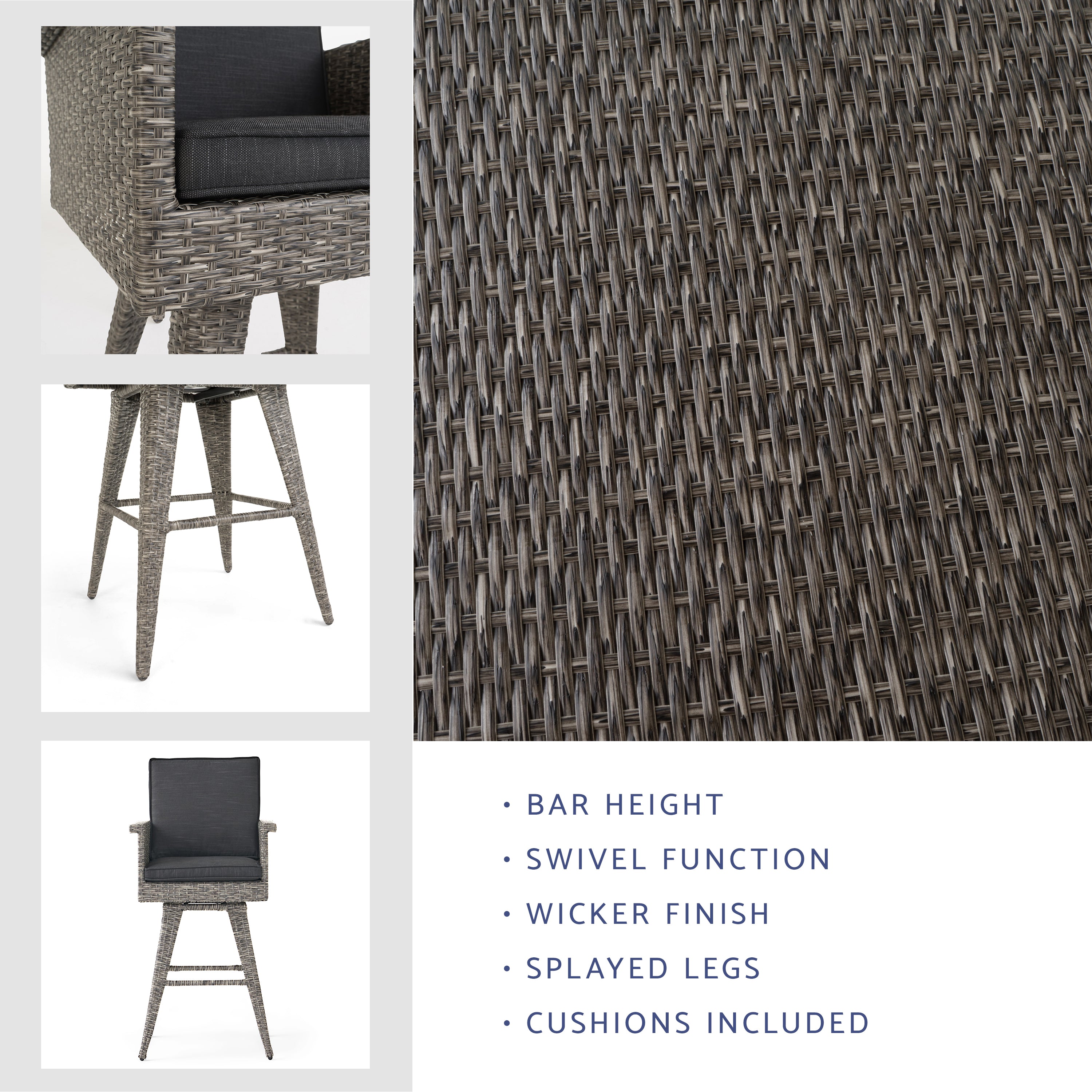 30" Outdoor Wicker Swivel Barstool with Water Resistant Cushion