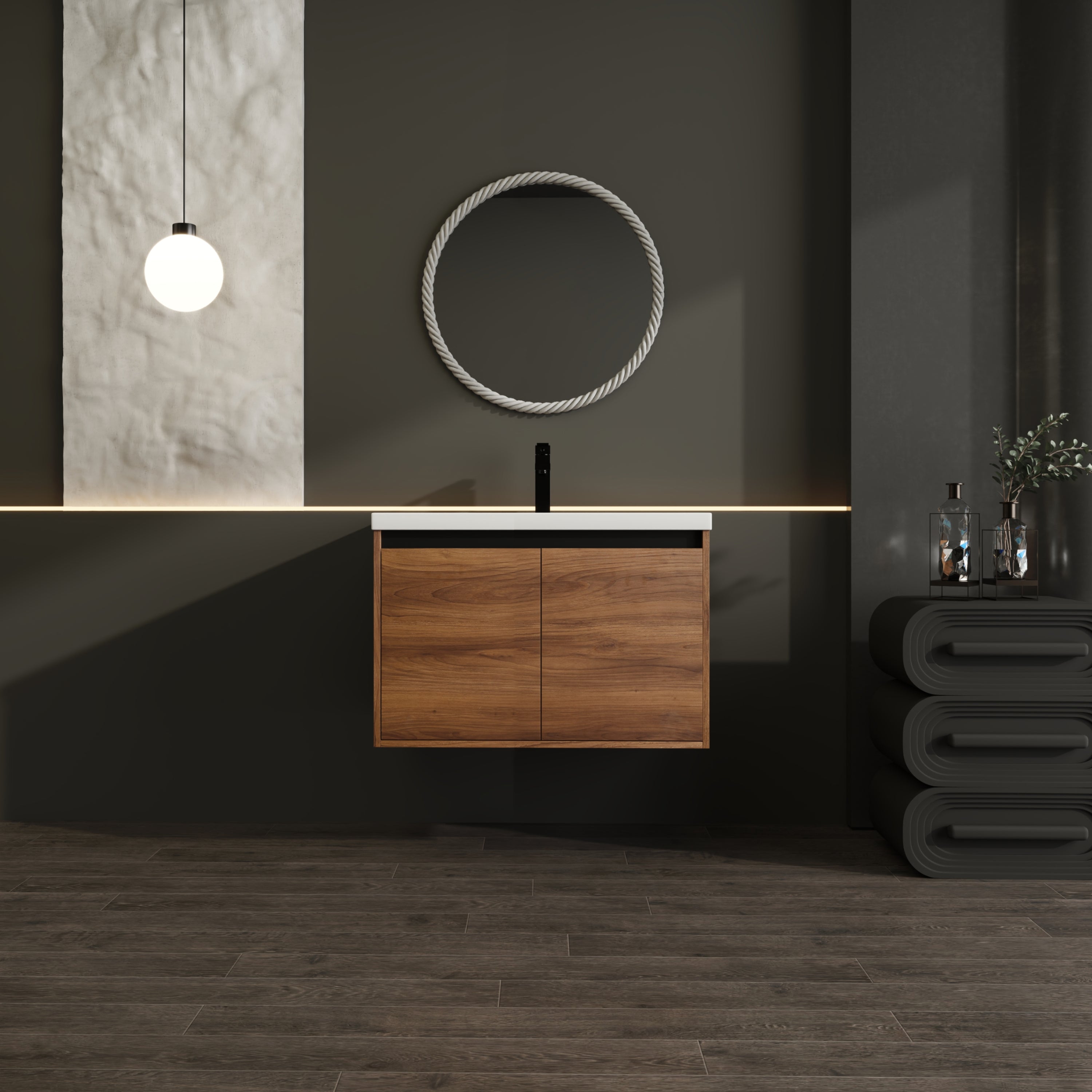 30" Wall Mounted Bathroom Vanity with Resin Basin