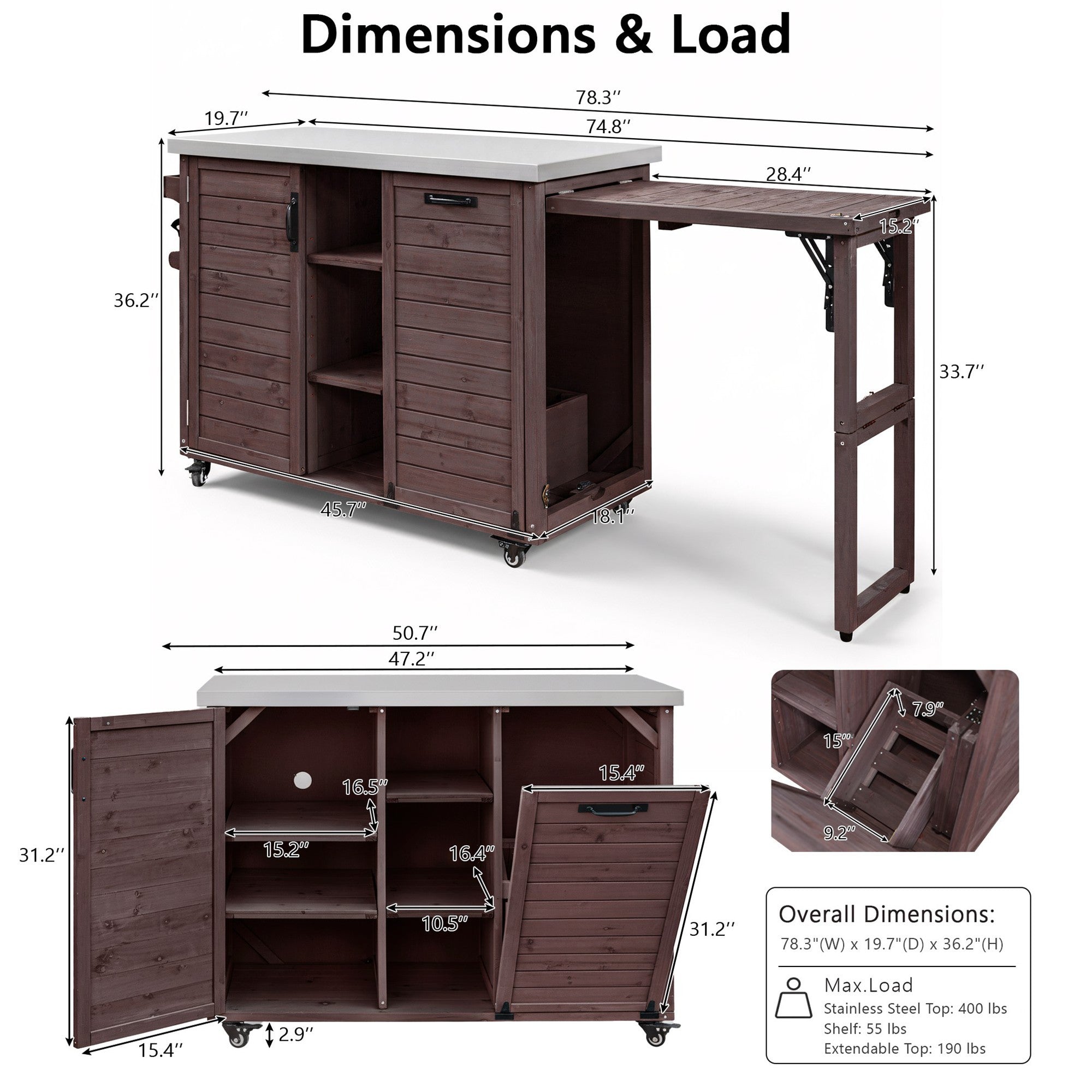 K&K 78.3' Outdoor Kitchen Island with Foldable Grill Table