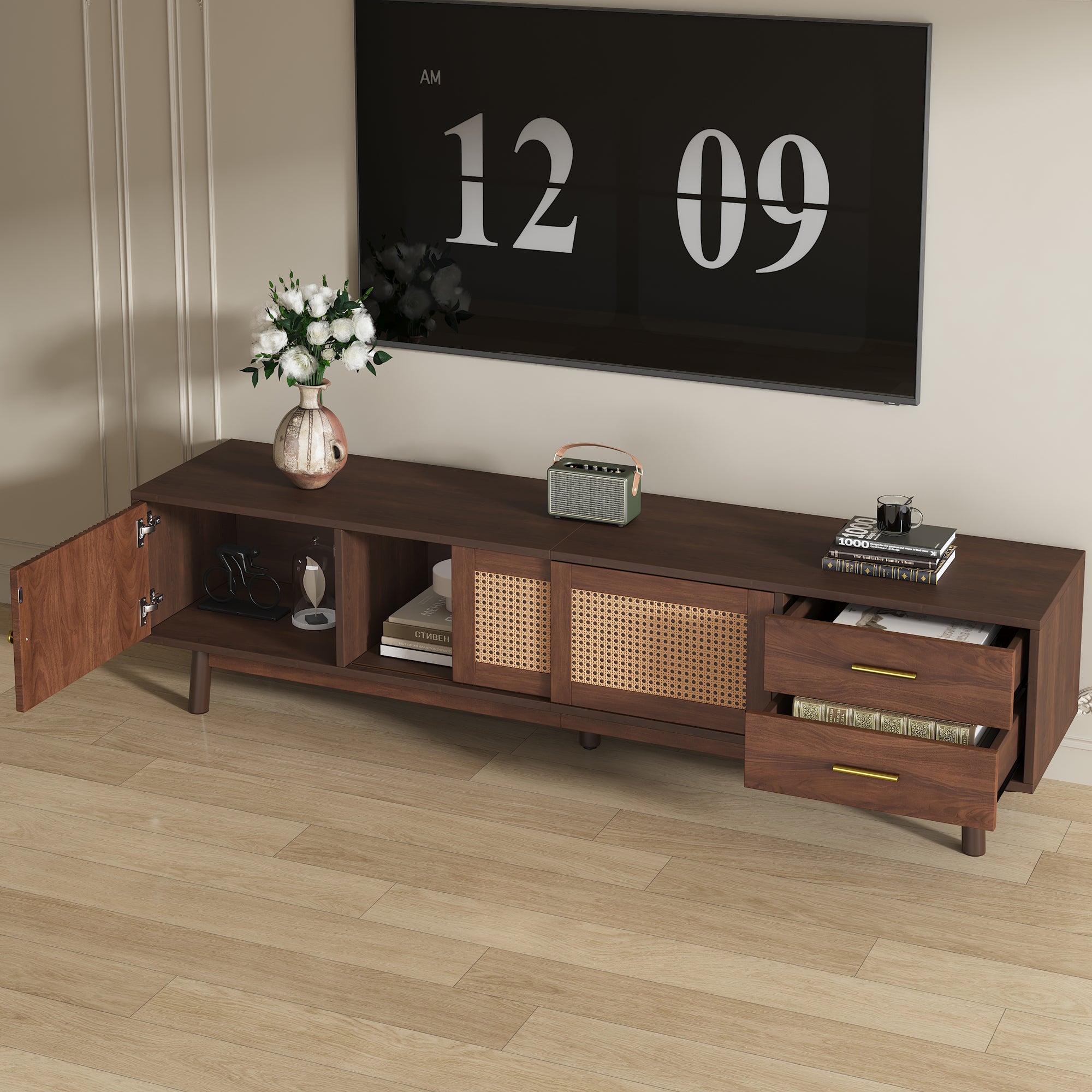 Mid Century Modern TV Stand for 80" TVs