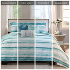 6 Piece Printed Quilt Set with Throw Pillows - Aqua Full/Queen