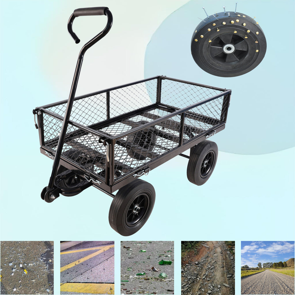 Black Solid Wheels Wagon Cart