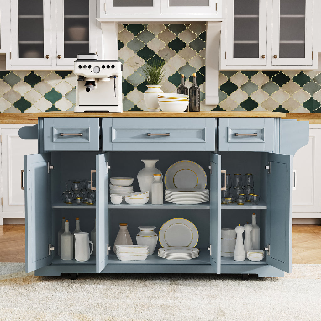 K&K 54-Inch Large Kitchen Island with Rubber Wood Drop Leaf