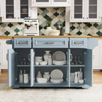 K&K 54-Inch Large Kitchen Island with Rubber Wood Drop Leaf