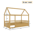 Twin Size Floor Wooden Bed with House Roof Frame
