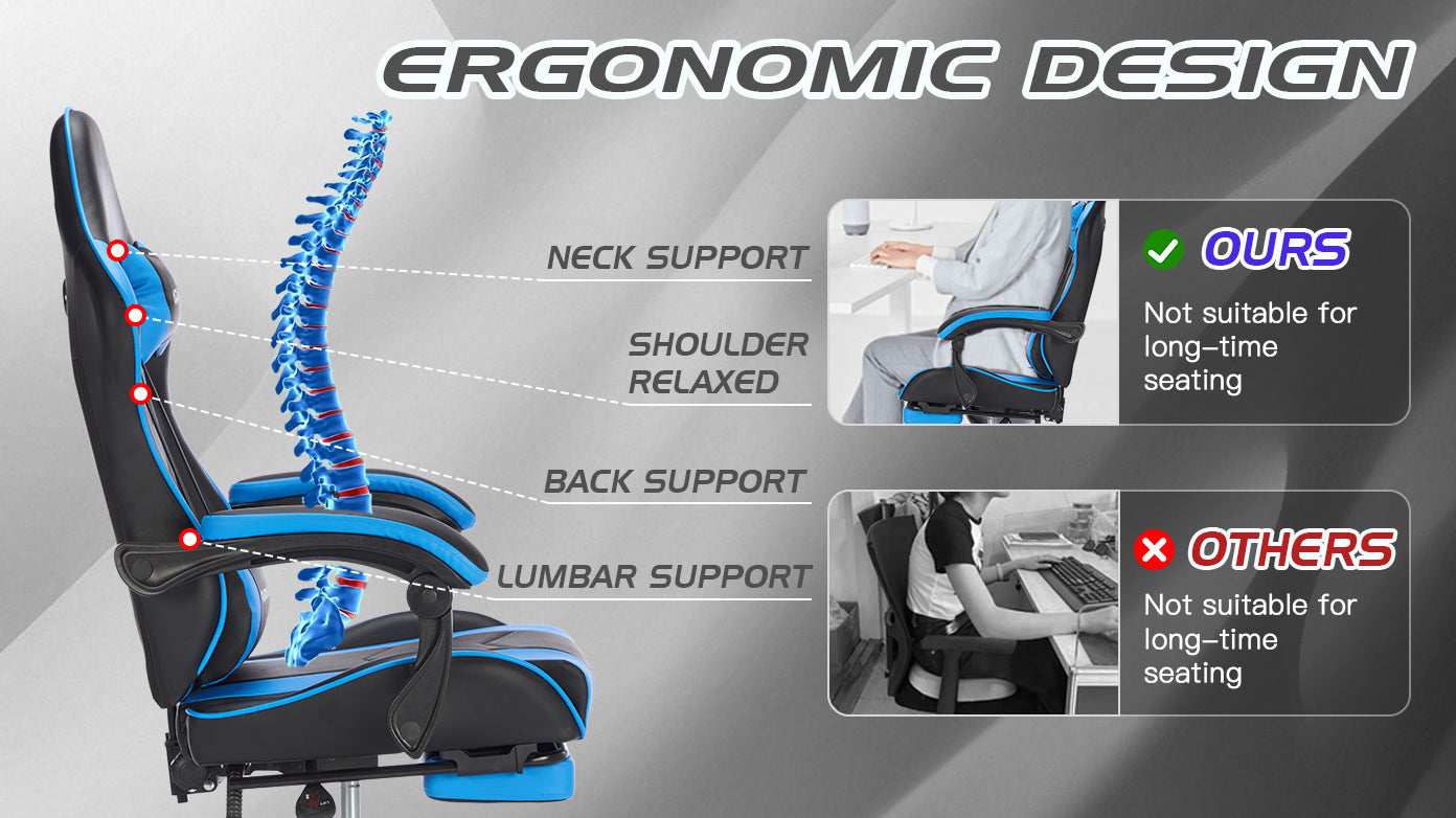 Gaming Chair with Footrest and Lumbar Support