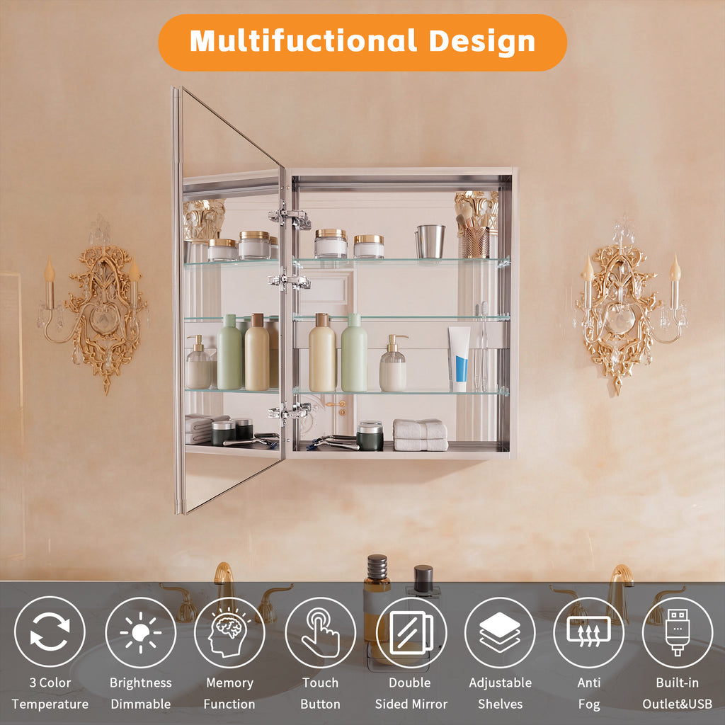 Bathroom LED Lighted Medicine Cabinet with Storage