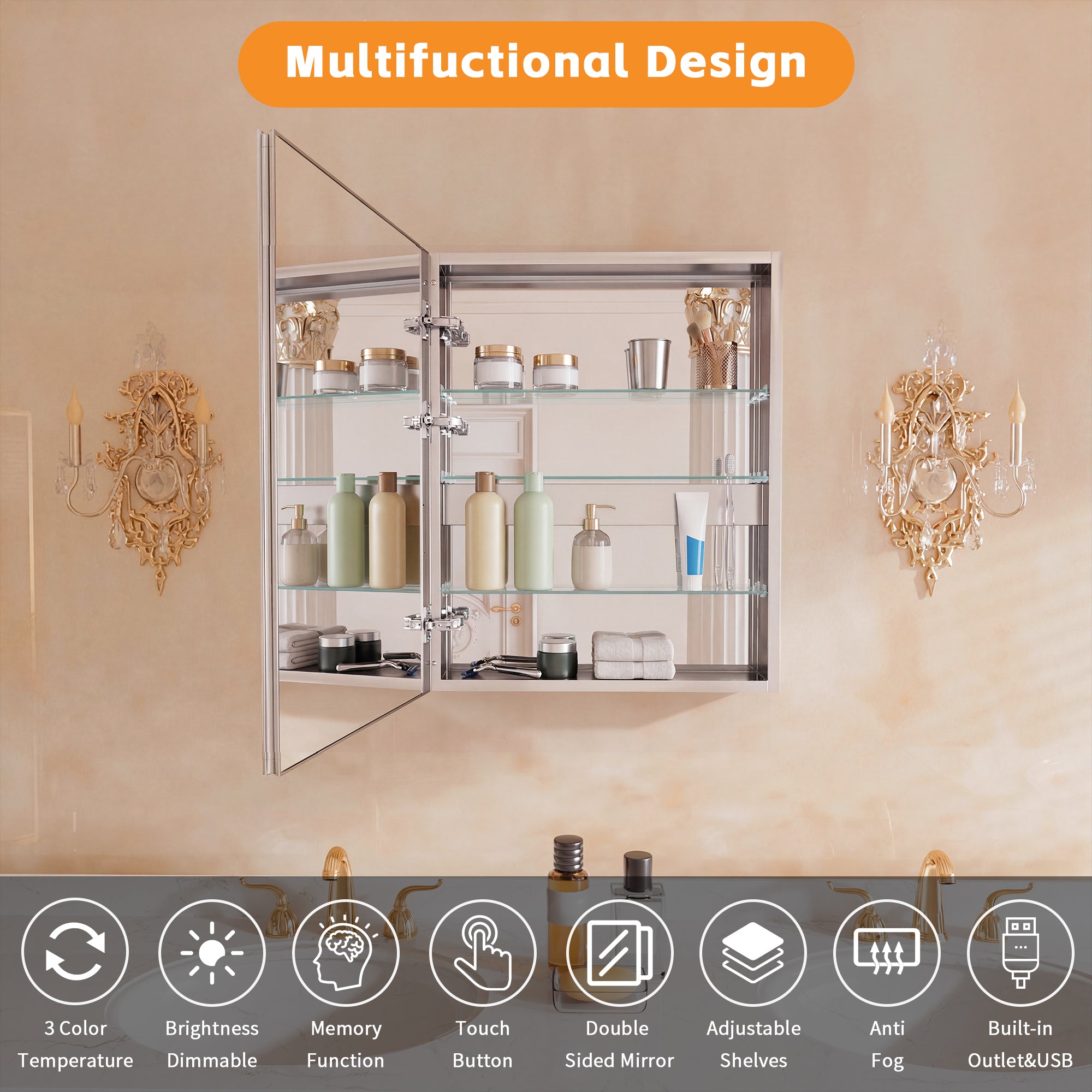 Bathroom LED Lighted Medicine Cabinet with Storage