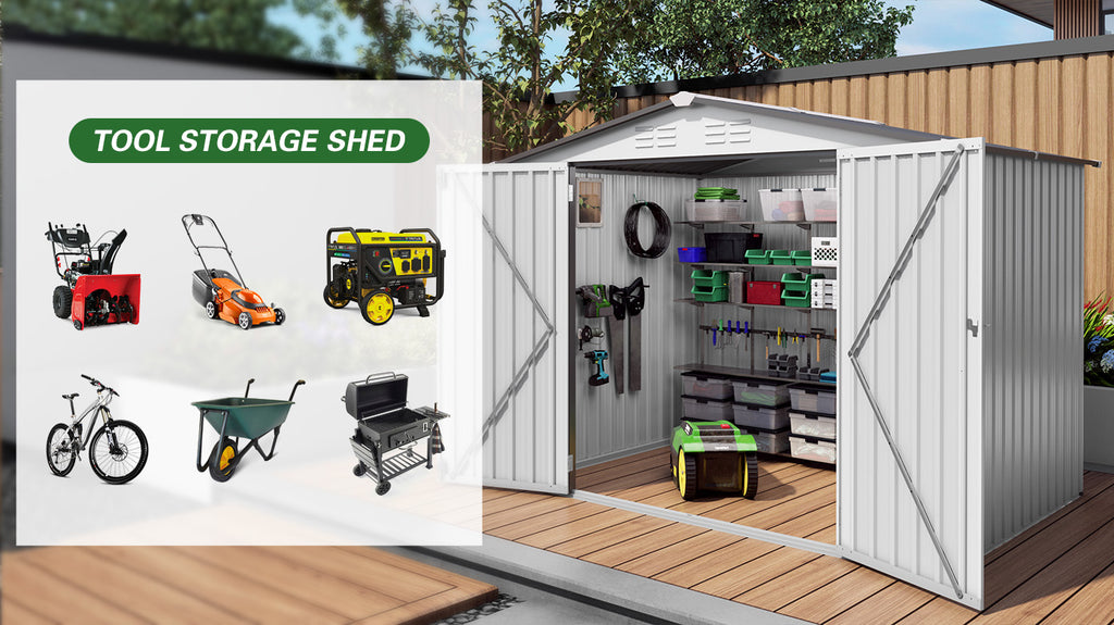 8X6 FT Metal Outdoor Garden Storage Shed