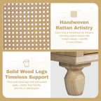 30-Inch Bathroom Vanity: Handwoven Rattan Doors, Solid Wood Legs & Resin Basin