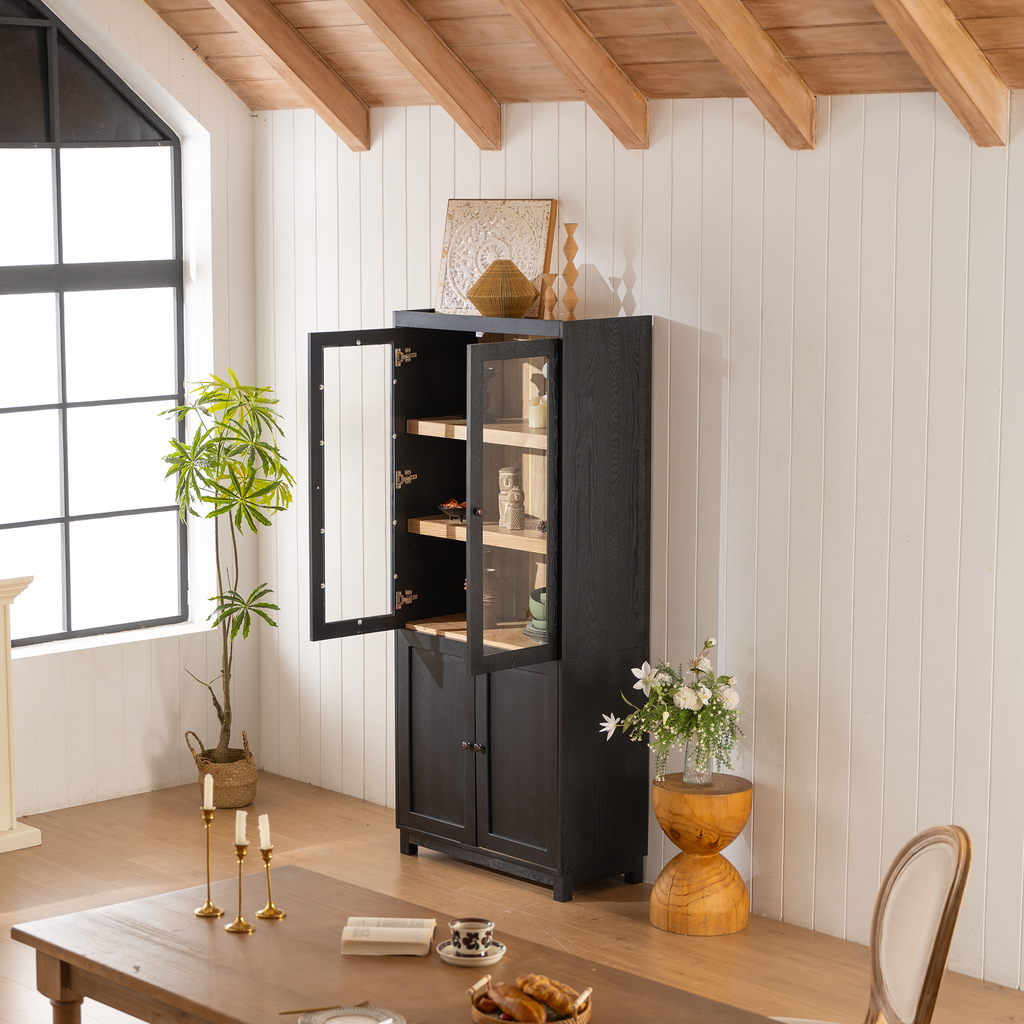 74.5''H Ash Wood Grain Display Cabinet