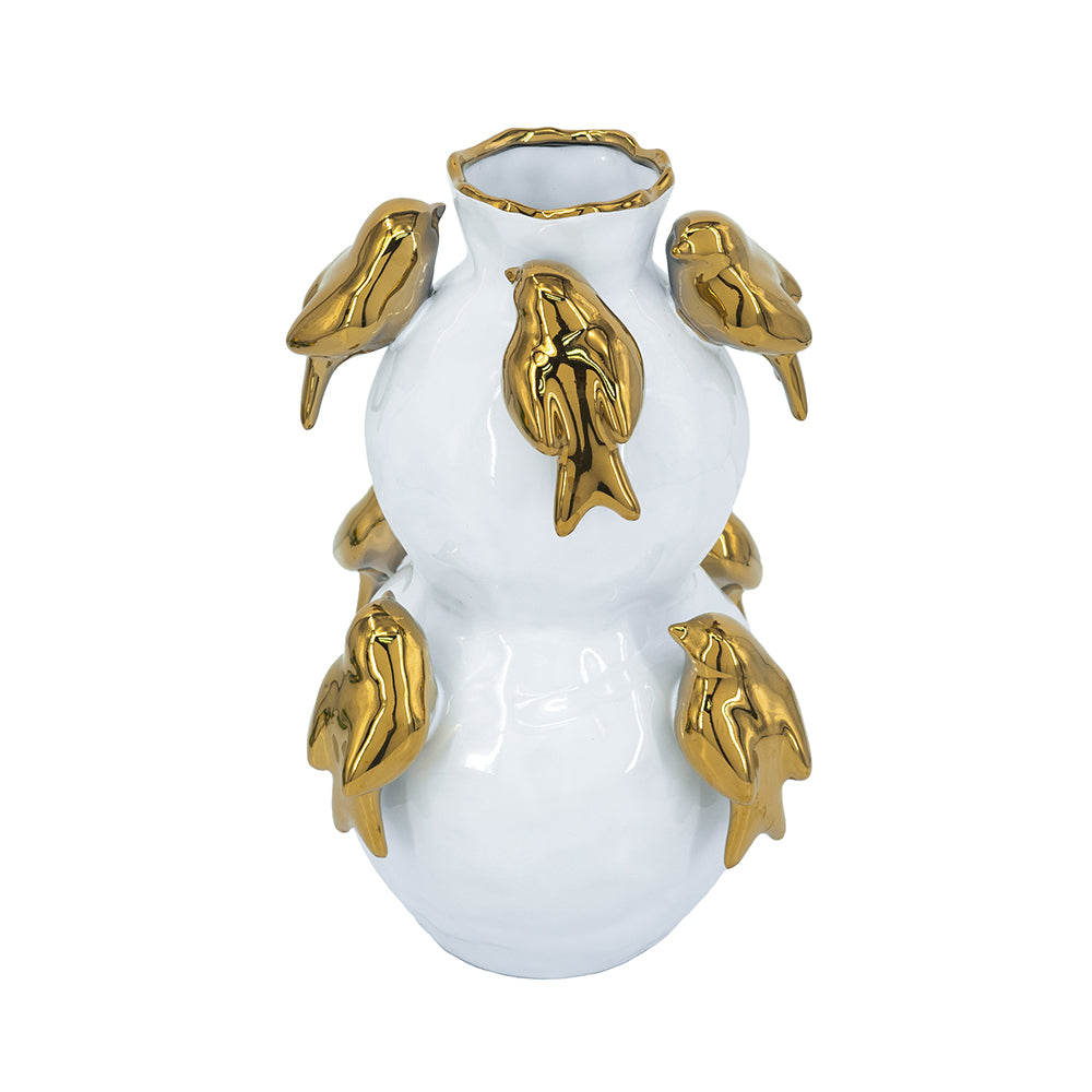 Luxurious Ceramic Vase With Gold Birds