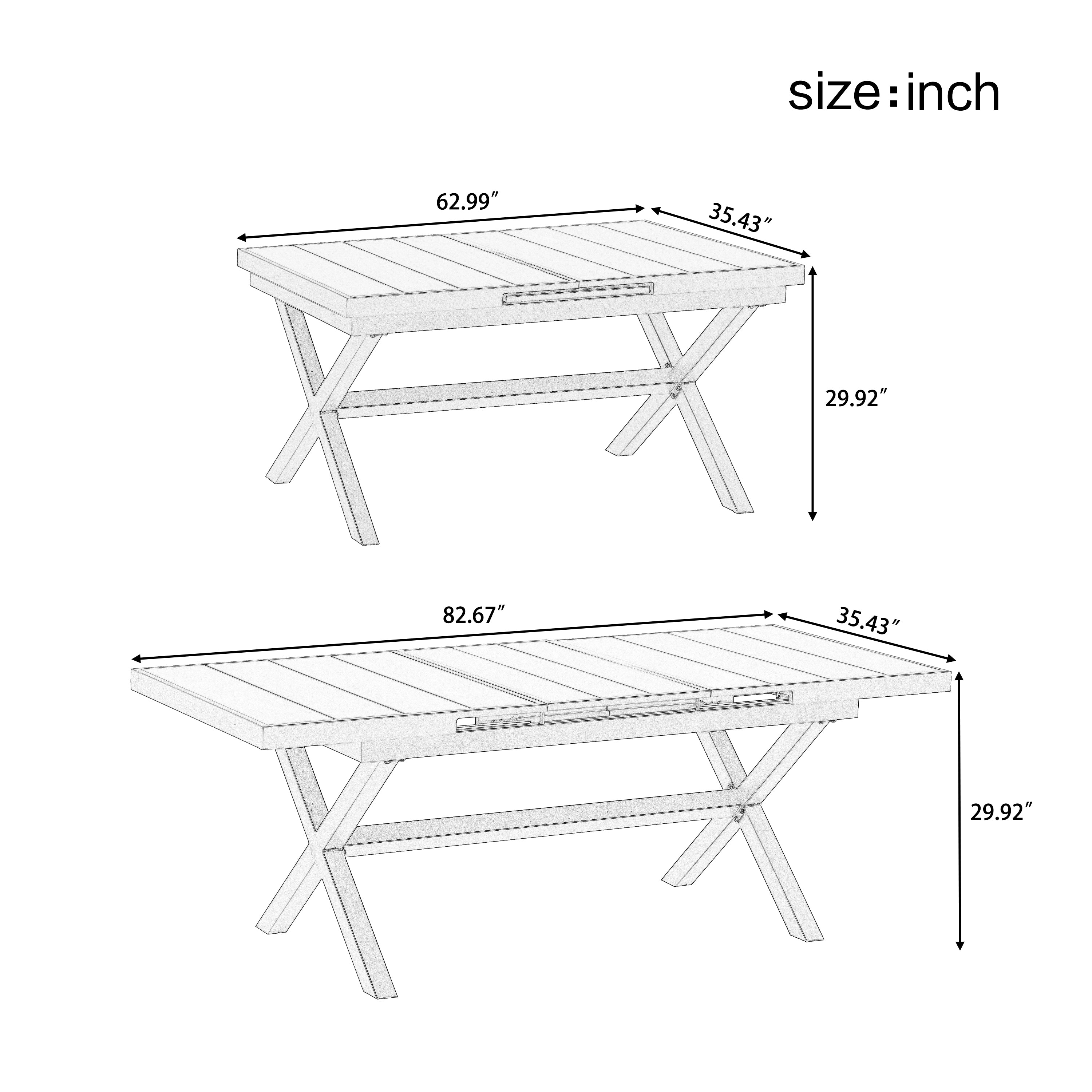 Flexible Outdoor Dining Set with Extendable Table and Six Chairs