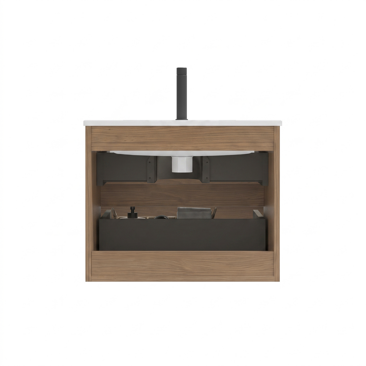 TIA 24-Inch Wall Mount Bathroom Vanity, Walnut Brown