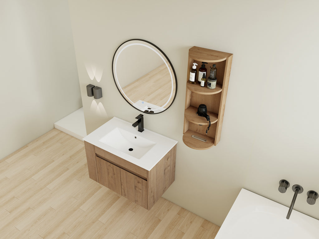 30" Wall-Mounted Bathroom Vanity With Sink and Storage Rack