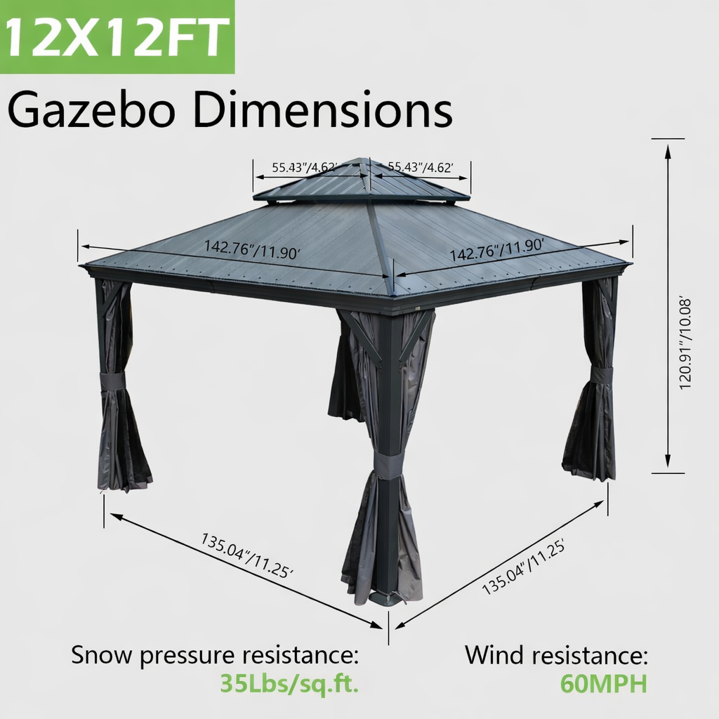 12'x12' Hardtop Gazebo with Resin Roof