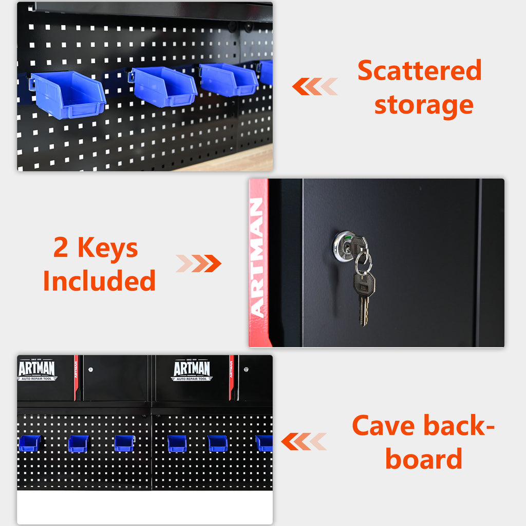 Wall-Mounted Double-Door Cabinet with Tool Rack