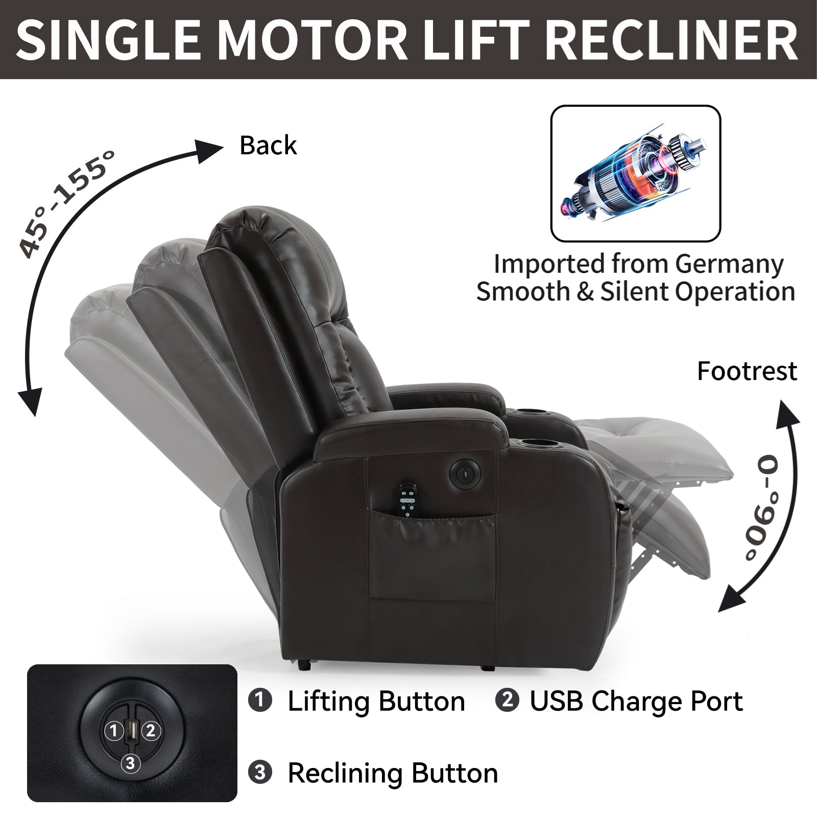 Infinite Position Power Lift Recliner Chair for Elderly