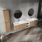 84" Wall-Mounted Bathroom Vanity With Sink and Side Cabinet