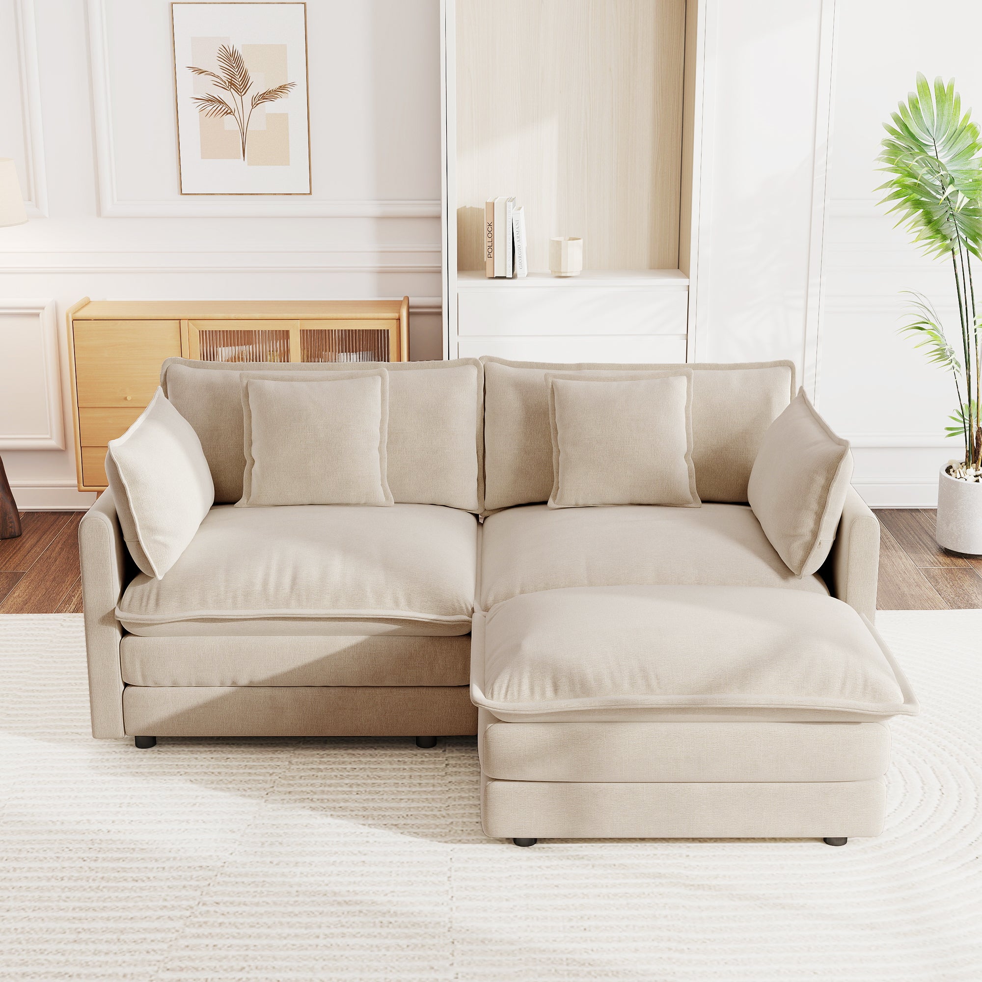 Chenille Two-Seater Sofa with Footrest