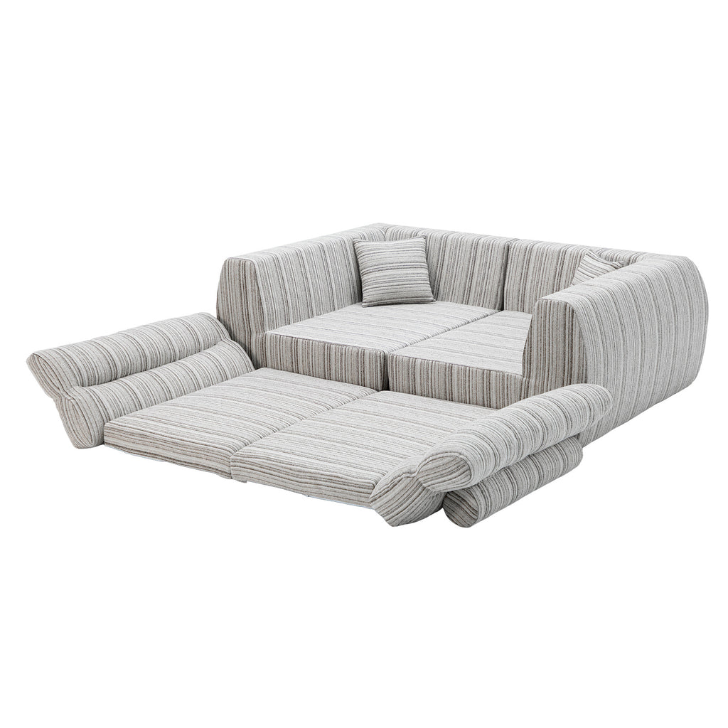 Chenille Stripe Fabric Compressed Sponge Sofa, 3-Seater