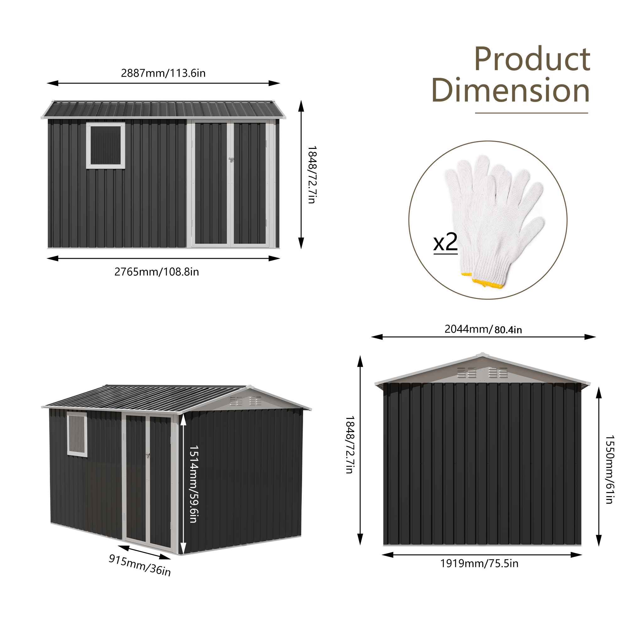 9x6 FT Metal Garden Shed for Patio and Backyard Storage