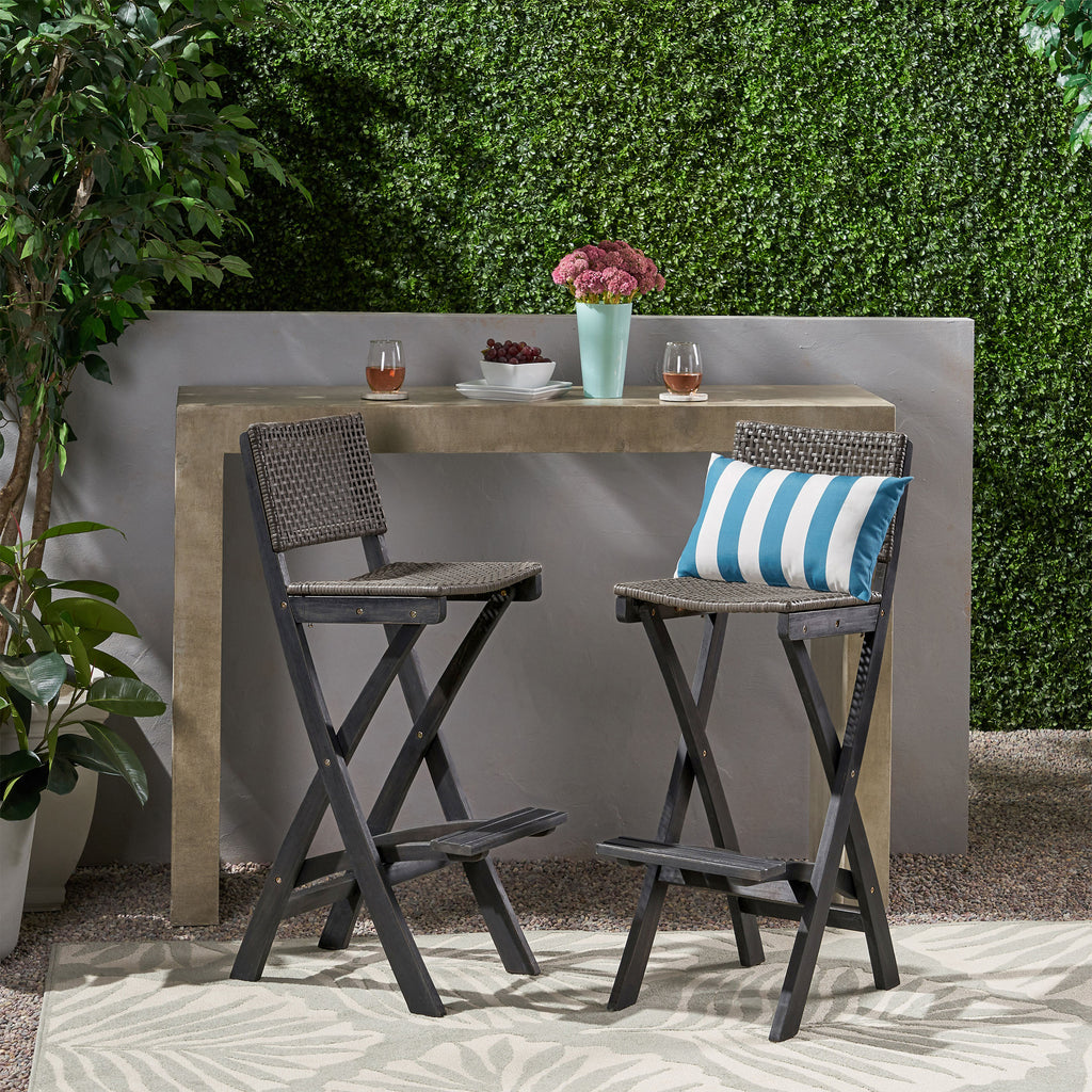 41.75" Outdoor Folding Acacia Wood Barstools