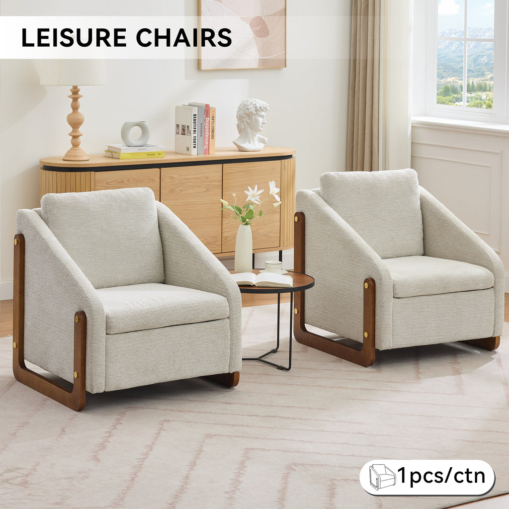 Chenille Fabric Modern Upholstered Armchair with Wooden Side Frame