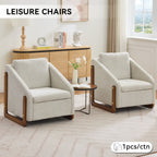 Chenille Fabric Modern Upholstered Armchair with Wooden Side Frame