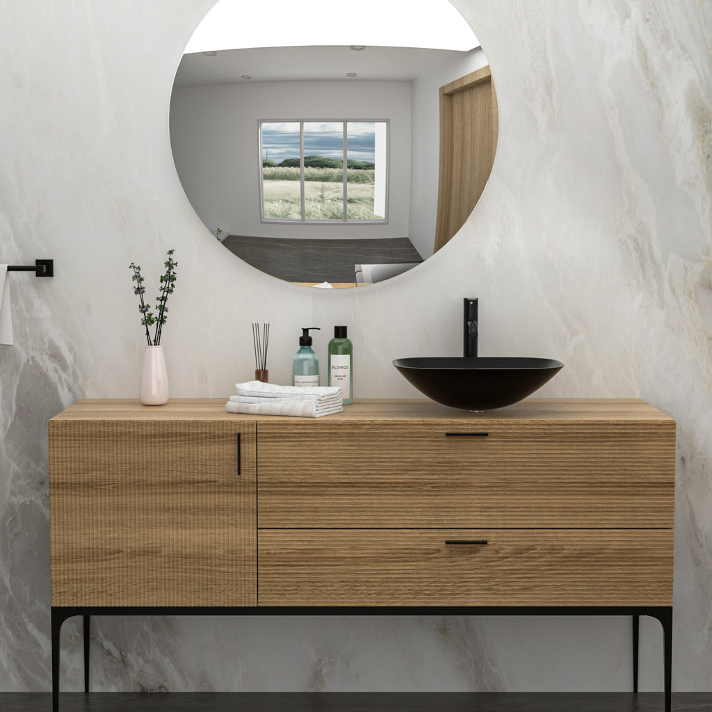 Bathroom Artistic Tempered Glass Vessel Sink with Faucet