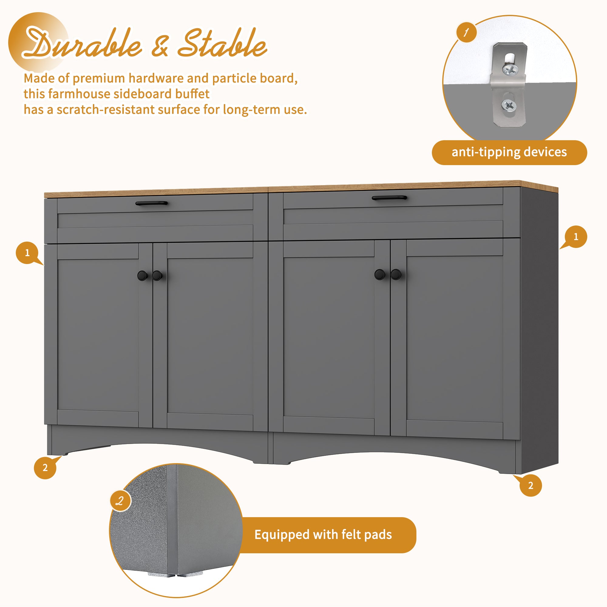 Farmhouse TV Stand with 2 Drawers for TVs Up to 70"
