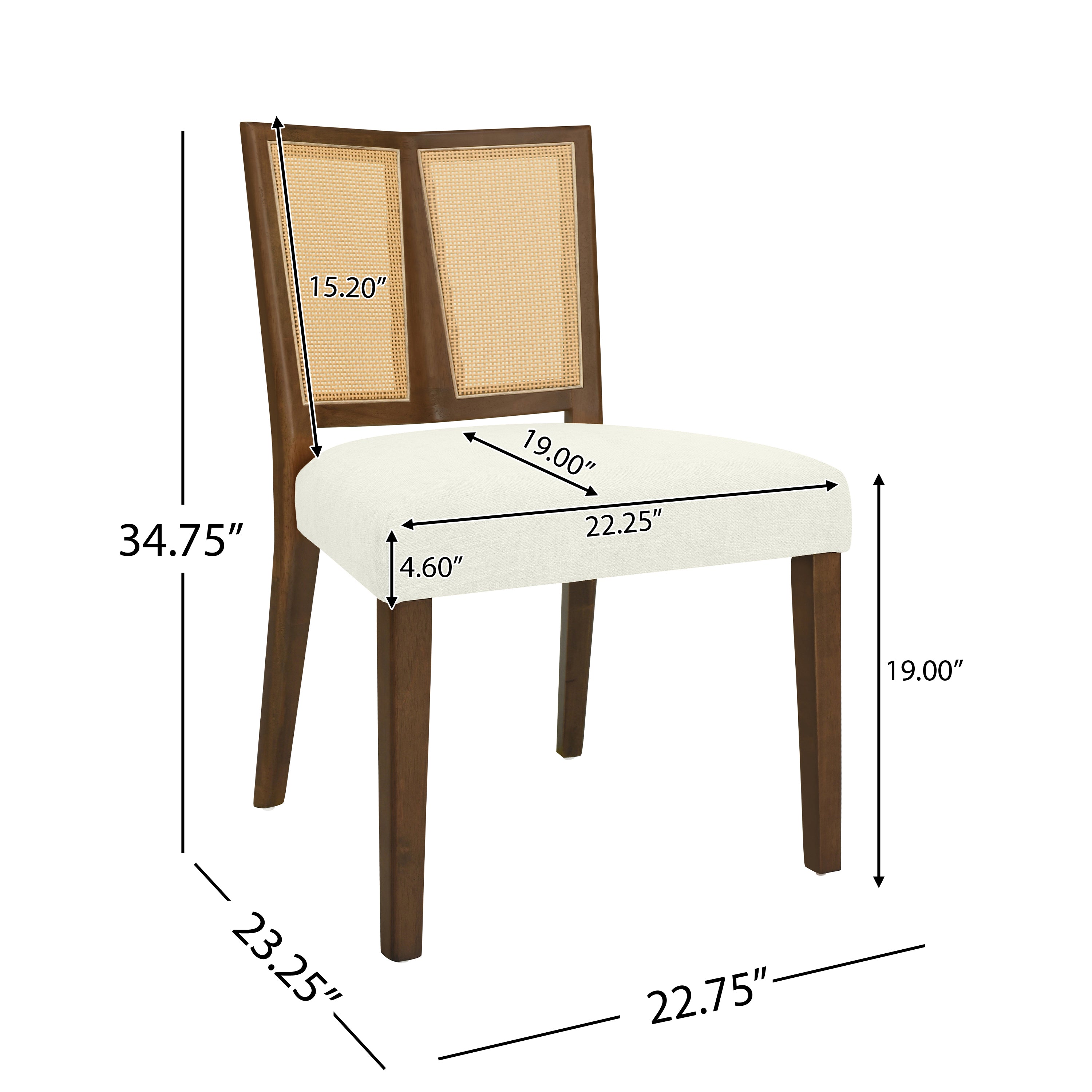 Rattan Dining Chair Without Arm (Walnut + Beige) - Set of 2