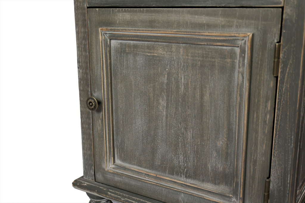 Farmhouse Tall Narrow Storage Cabinet, 59-Inch, Rustic Wood, Black and Gray