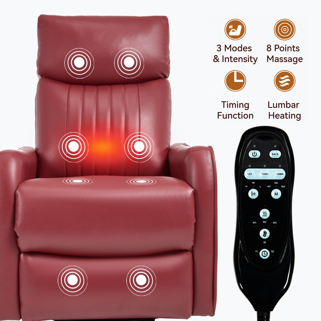 Red Faux Leather Heat Massage Manual Recliner Chair