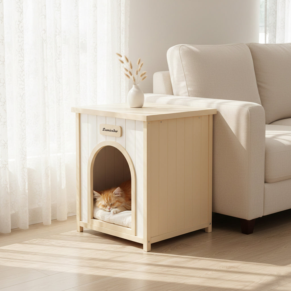 Modern Indoor Wooden Dog House with Removable Cushion