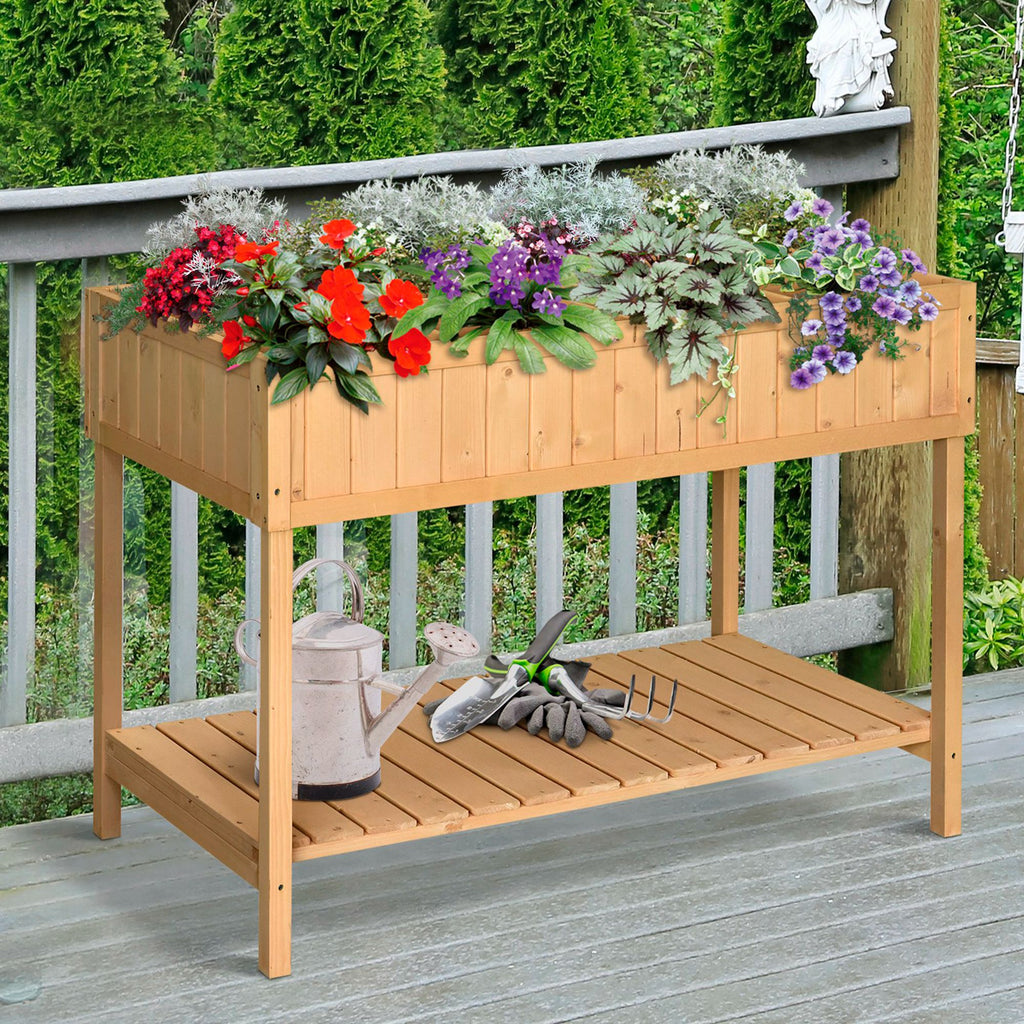 Outsunny 43x18x30in Raised Garden Bed with 8 Pockets and Shelf