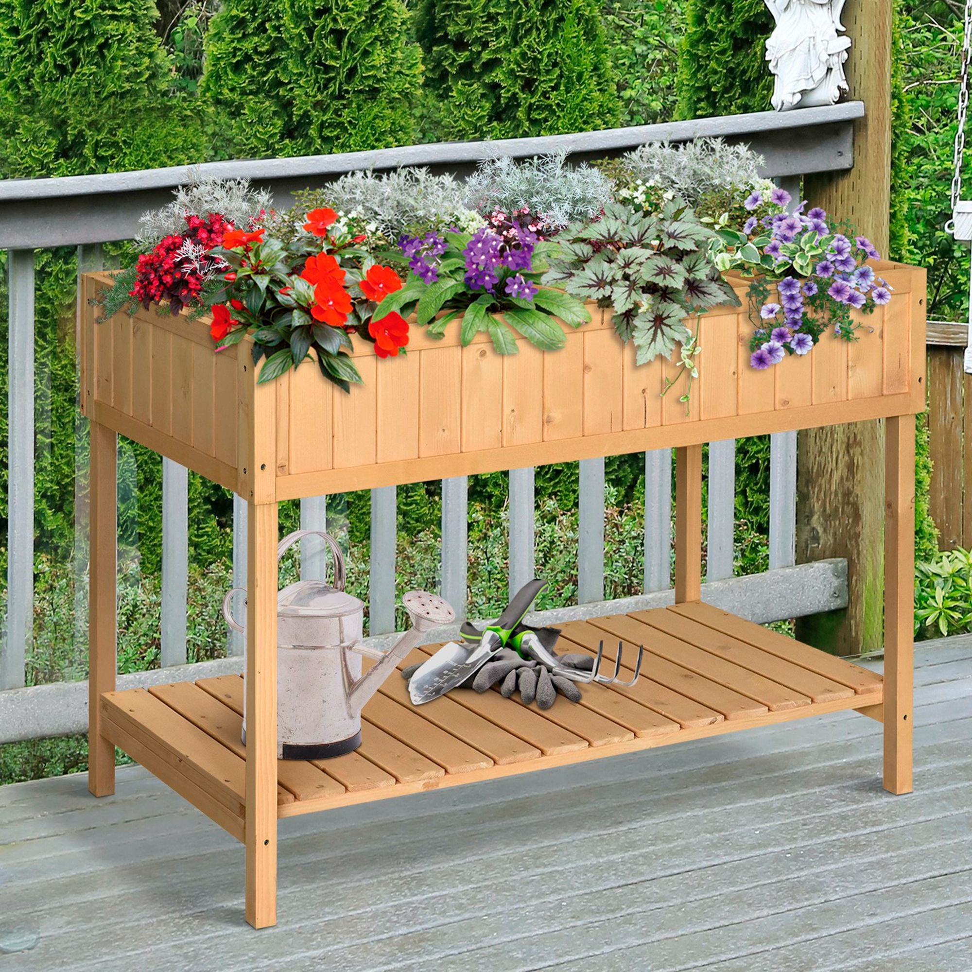 Outsunny 43x18x30in Raised Garden Bed with 8 Pockets and Shelf